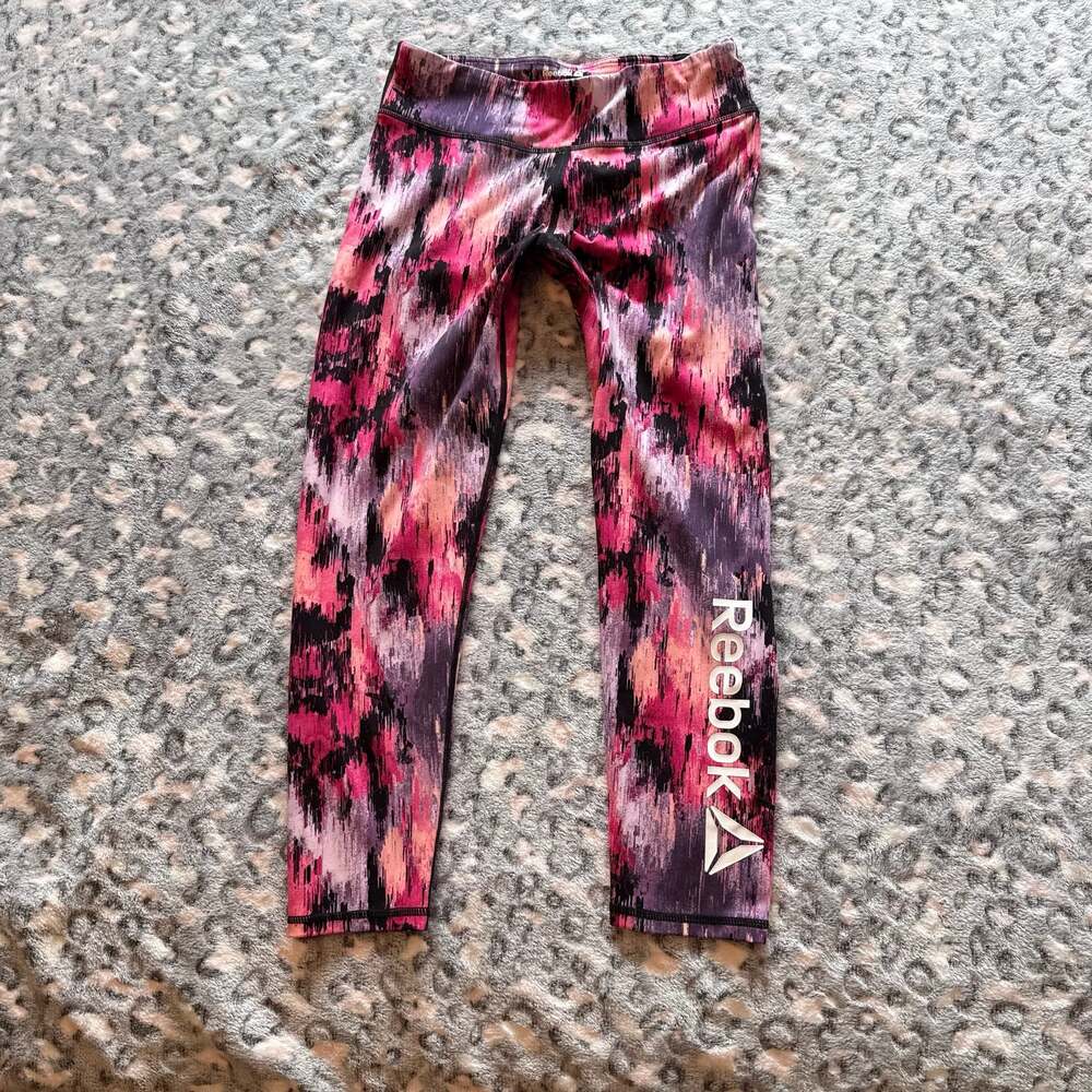 Reebok Girls Athletic Printed 7/8 Leggings Size 10/12 Pink Purple
